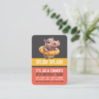 Swimming Hippo Pool Party Birthday Handout Tickets