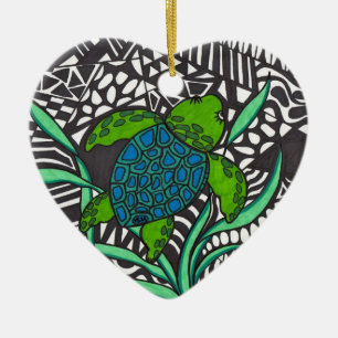 Swimming Honu sea turtle seaweed  Ornament