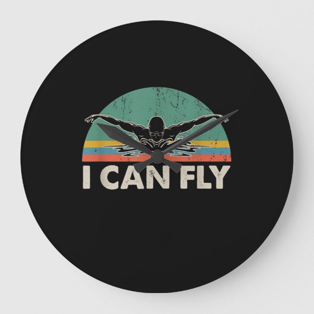 Swimming I Can Fly Funny Swimming Gifts Large Clock (Front)