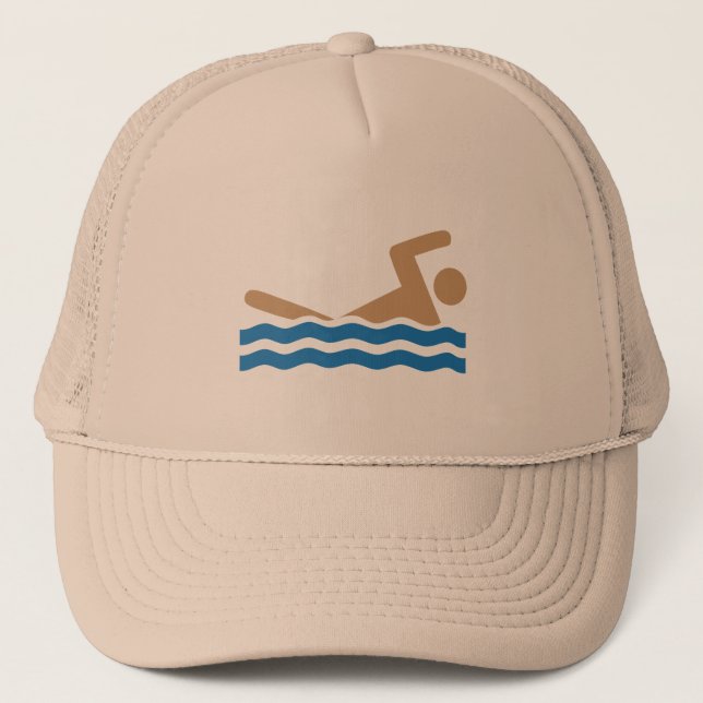 Swimming icon pictograph in colour trucker hat (Front)