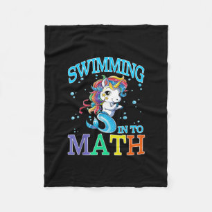 Swimming Into Math Unicorn Mermaid T-Shirt Fleece Blanket