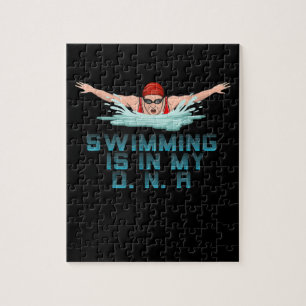 Swimming Is My DNA Swimming Lover Funny Swimmer Jigsaw Puzzle