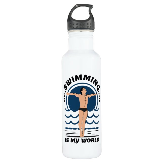 Swimming is My World - Swimmer in Speedo 710 Ml Water Bottle (Front)