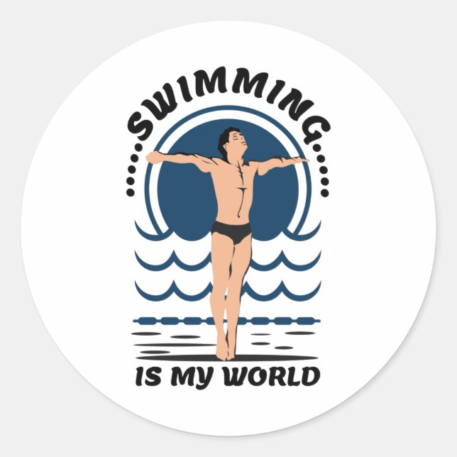 Swimming is My World - Swimmer in Speedo Classic Round Sticker (Front)