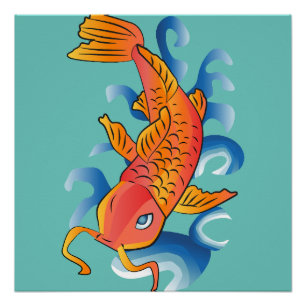 Swimming Koi Fish Illustration Poster