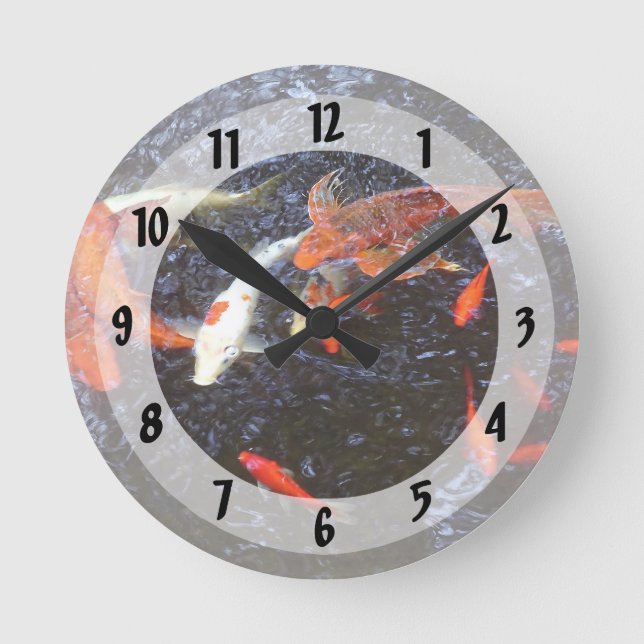Swimming Koi Round Clock (Front)