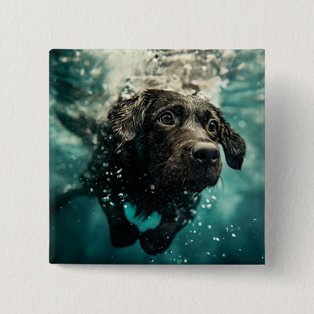 Swimming Labrador Puppy Underwater Design 15 Cm Square Badge (Front)