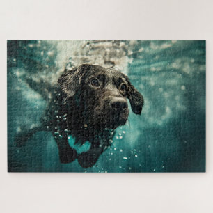 Swimming Labrador Puppy Underwater Design Jigsaw Puzzle