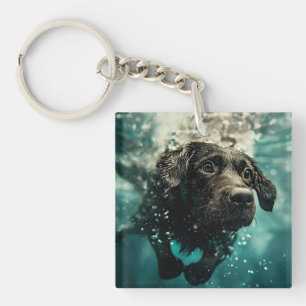 Swimming Labrador Puppy Underwater Design Key Ring