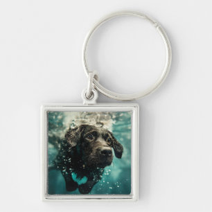 Swimming Labrador Puppy Underwater Design Key Ring