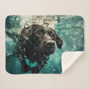 Swimming Labrador Puppy Underwater Design Sherpa Blanket