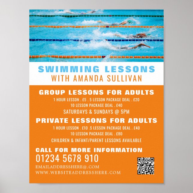 Swimming Lanes, Swimming Lesson Advertising Poster (Front)