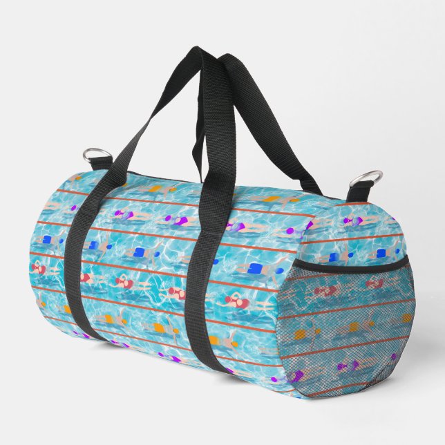 Swimming Laps Pool Swim Team Pattern Duffle Bag (Right Corner)