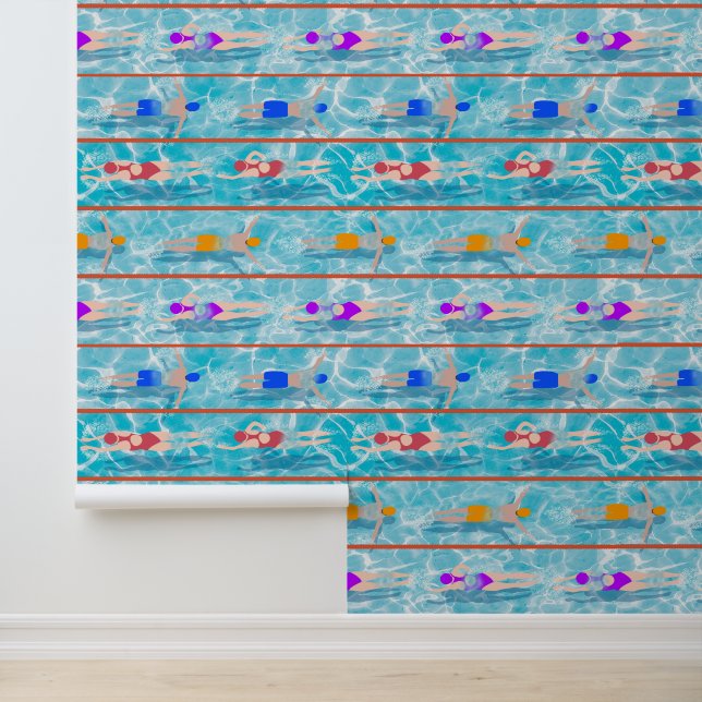 Swimming Laps Pool Swim Team Pattern Wallpaper (Application)