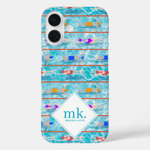 Swimming Laps Water Swim Team Pattern Monogram iPhone 16 Case
