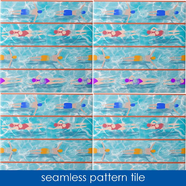 Swimming Laps Water Swim Team Seamless Pattern  Ceramic Tile (Swimming Laps Water Swim Team Seamless Pattern Ceramic Tile)