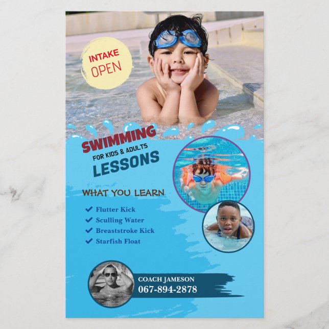 Swimming Lessons Editable Flyer (Front)