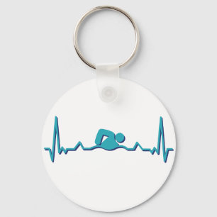 Swimming Lifeline and Heartbeat Funny Swimmer Key Ring