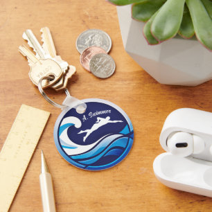 Swimming logo Personalise with name Key Ring