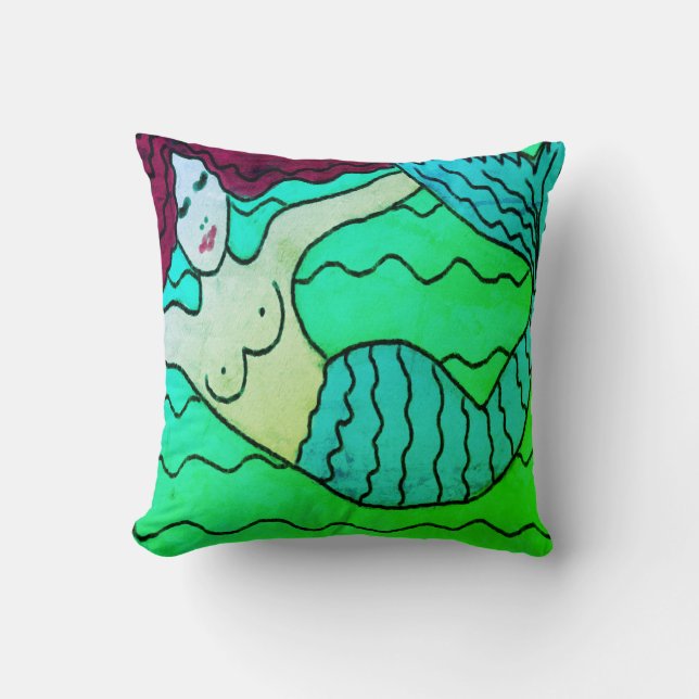 Swimming Mermaid Abstract Art Cushion (Front)