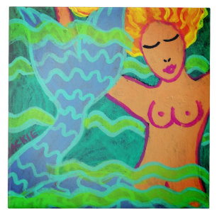 Swimming Mermaid Abstract Painting Ceramic Tile