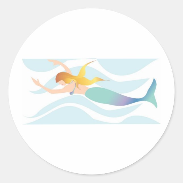 Swimming Mermaid Classic Round Sticker (Front)