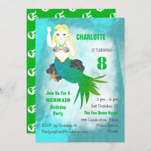 Swimming Mermaid Cute Girly Birthday Party Invite
