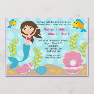 Swimming Mermaid Girl's Birthday Invite
