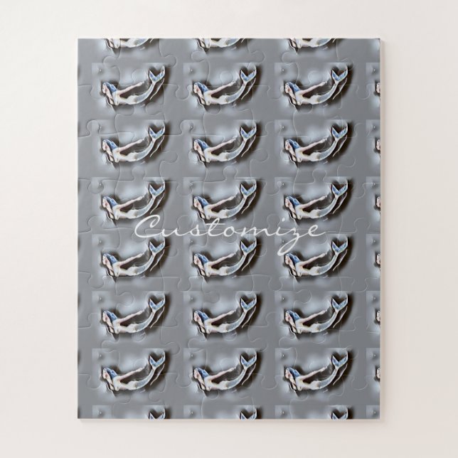 Swimming Mermaid Thunder_Cove Grey Jigsaw Puzzle (Vertical)