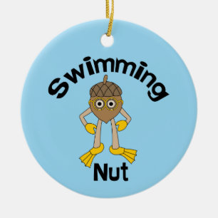 Swimming Nut Text  Ceramic Ornament