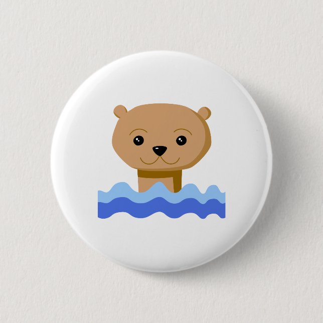 Swimming Otter. 6 Cm Round Badge (Front)