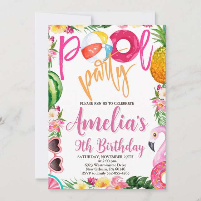 Swimming Party, Pool Party Birthday, Any Age Invitation (Front)