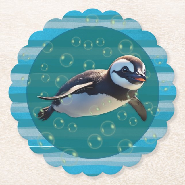 Swimming Penguin Paper Coasters (Front)