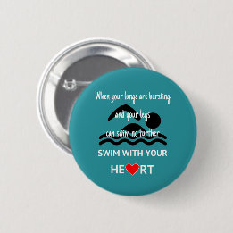 Swimming pictogram motivational swim with heart 6 cm round badge