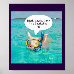 Swimming Pig is snorkelling in the Pond Poster