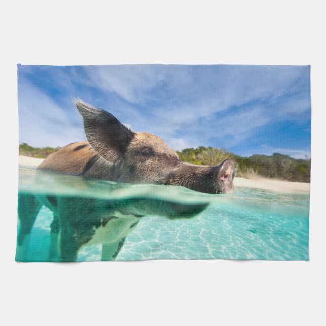 Swimming pig of Exuma Tea Towel (Horizontal)