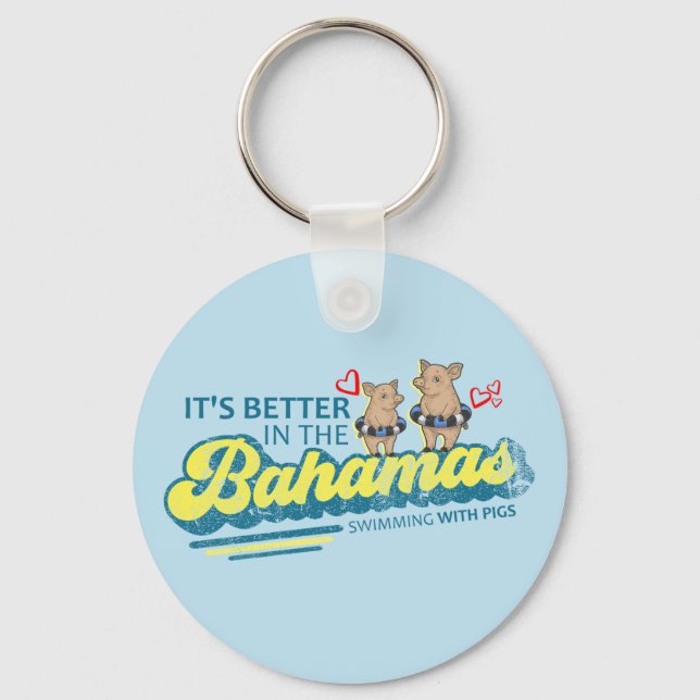 Swimming Pigs Bahamas Vacation Bahamas Cruise Key Ring (Front)