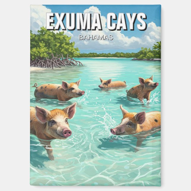 Swimming Pigs Exuma Cays Bahamas Travel Magnet (Front)