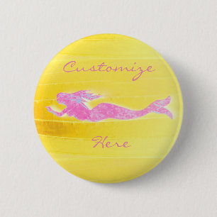 swimming pink mermaid 6 cm round badge