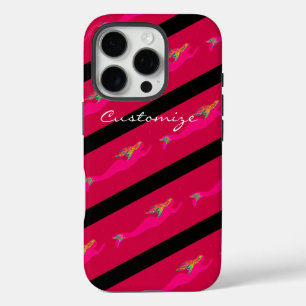 swimming pink mermaids black striped iPhone 16 pro case
