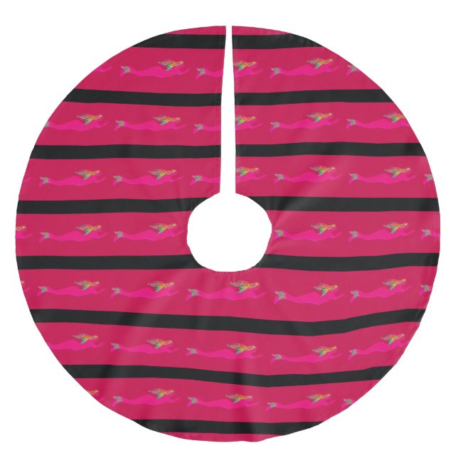 swimming pink mermaids pattern brushed polyester tree skirt (Front)