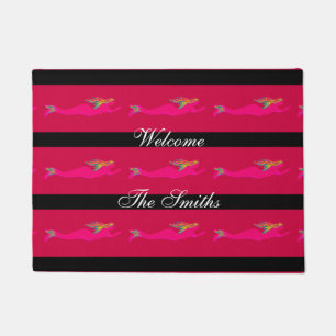 swimming pink mermaids red doormat