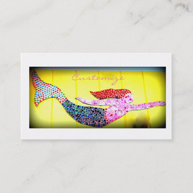 swimming pink mosaic mermaid business card (Front)