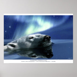 Swimming Polar Bear & Aurora Poster Print