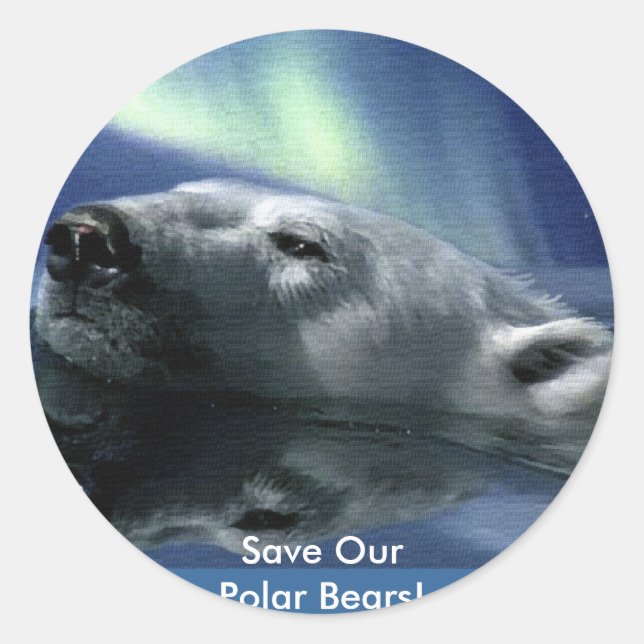 SWIMMING POLAR BEAR CLASSIC ROUND STICKER (Front)