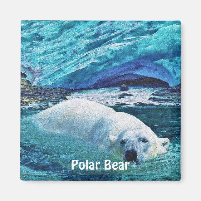 Swimming Polar Bear & Ice Wildlife Art Magnet (Front)