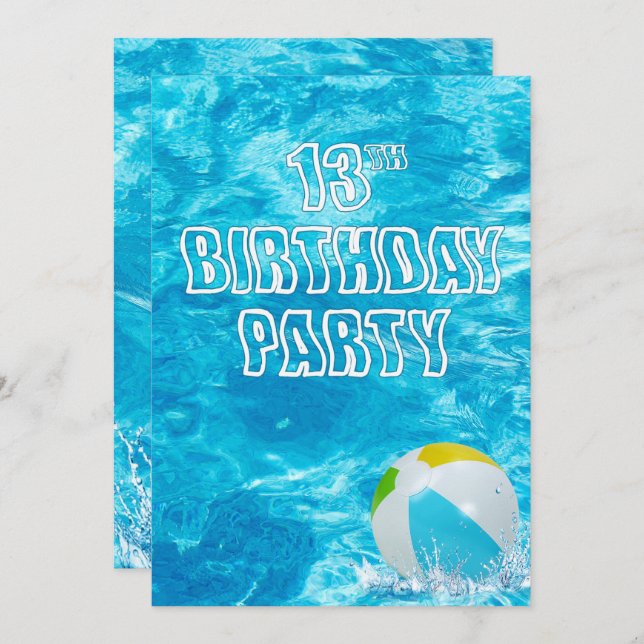 Swimming Pool 13th Birthday Party Invite (Front/Back)