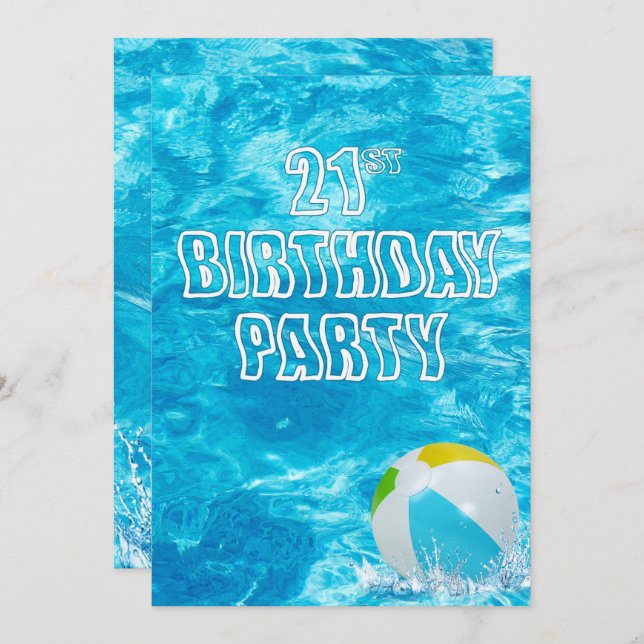 Swimming Pool 21st Birthday Party Invitation (Front/Back)