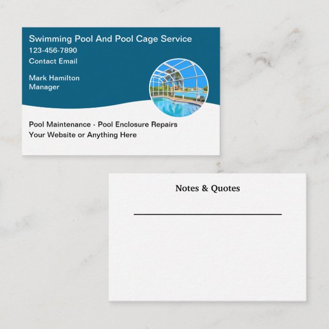 Swimming Pool And Enclosure Repair Maintenance Business Card (Front/Back)