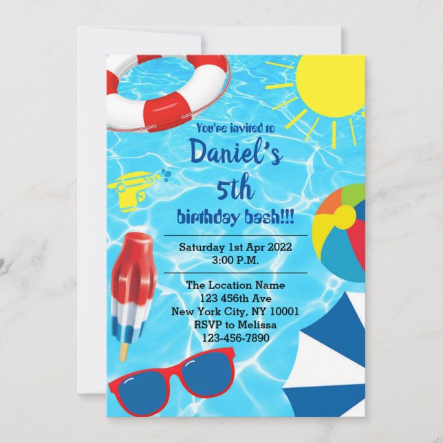 Swimming Pool Bash Birthday Party Invitation (Front)